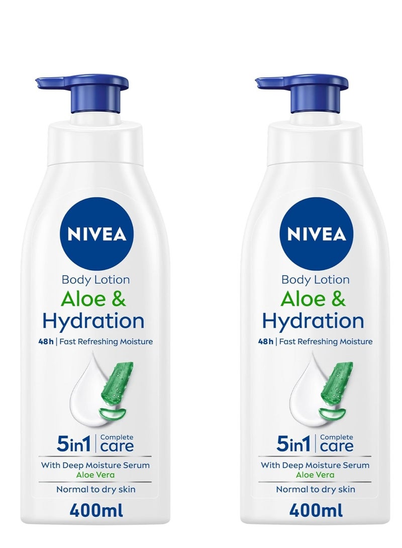 نيفيا لوشن للجسم بخلاصة الصبار والترطيب لمدة 72 ساعة، عناية منعشة، 400 مل، عبوة من قطعتين