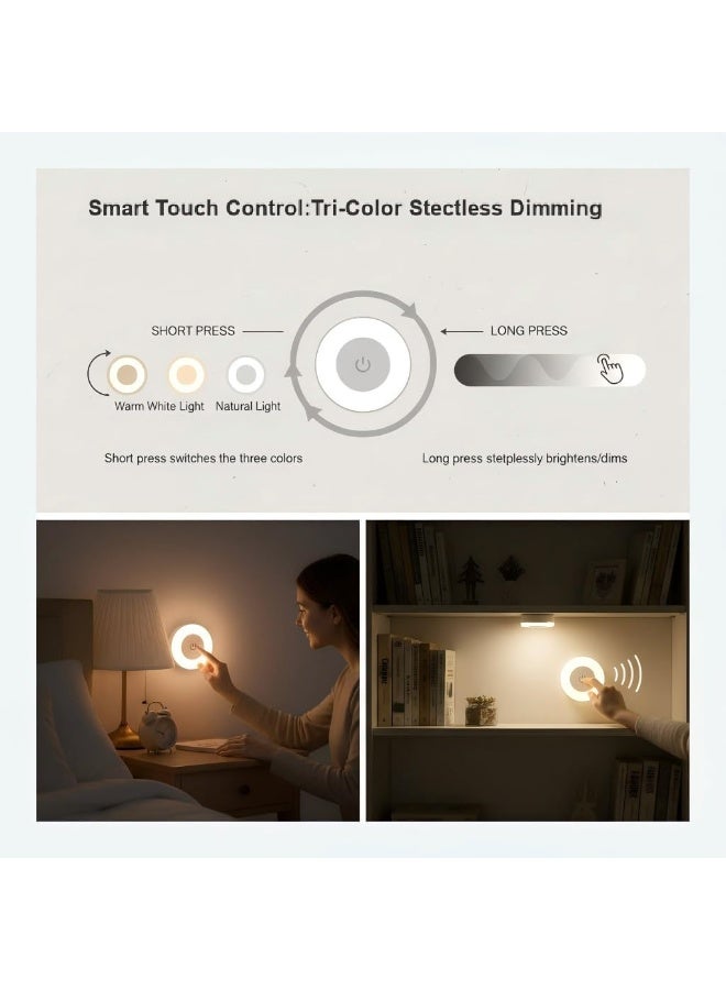 Rechargeable Touch LED Night Light, 2 Pack Wireless Battery Operated Dimmable 3-Color Puck Lights, Push Tap Stick-On Lamps for Closet, Kitchen, Under Cabinet, Bedroom, Wall Lighting - Image 3