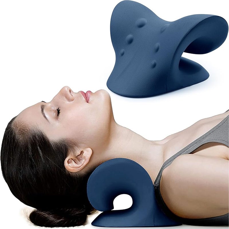 RESTCLOUD Neck and Shoulder Relaxer, Cervical Traction Device for TMJ Pain Relief and Cervical Spine Alignment, Chiropractic Pillow, Neck Stretcher (Dark Blue) - Image 1