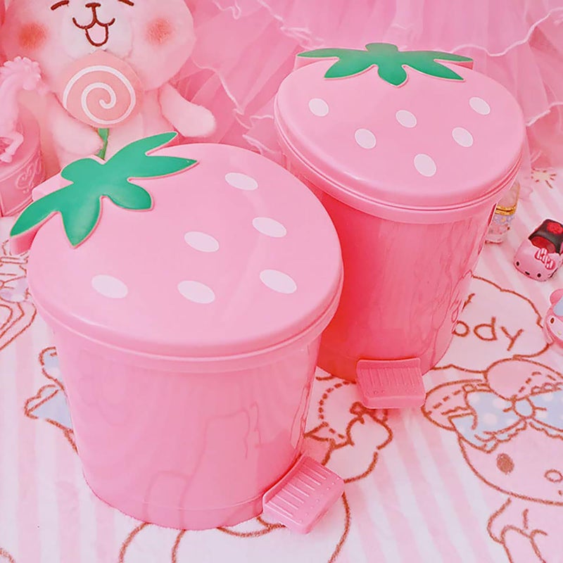BxuxJar Strawberry Trash Can, 1 Gallon Desk Plastic Cute Trash Can Kawaii Small Srawberry Garbage Can for Bedroom with 2 Rolls Garbage Bag and 20 PCS 3D Cartoon Stickers(Random Style) - Image 3