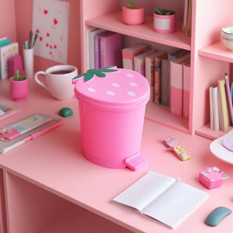 BxuxJar Strawberry Trash Can, 1 Gallon Desk Plastic Cute Trash Can Kawaii Small Srawberry Garbage Can for Bedroom with 2 Rolls Garbage Bag and 20 PCS 3D Cartoon Stickers(Random Style) - Image 5