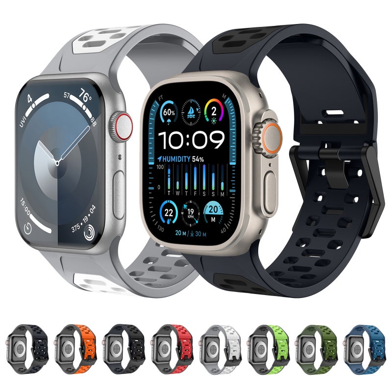 إيروريكس لساعة Apple Watch Series 6 مقاس 44 مم، سوار سيليكون ثنائي اللون من مادة النيزك (رمادي أسود) - Image 3