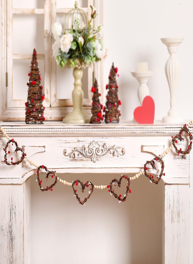Marsui Valentines Day Decorations Valentine's Day Wood Bead Garland Wicker Heart Banner 5.12 ft Farmhouse Wooden Rustic Beaded Garland Neutral Hanging Decor for Fireplace Mantel Party Shelf Wall Decor - Image 2