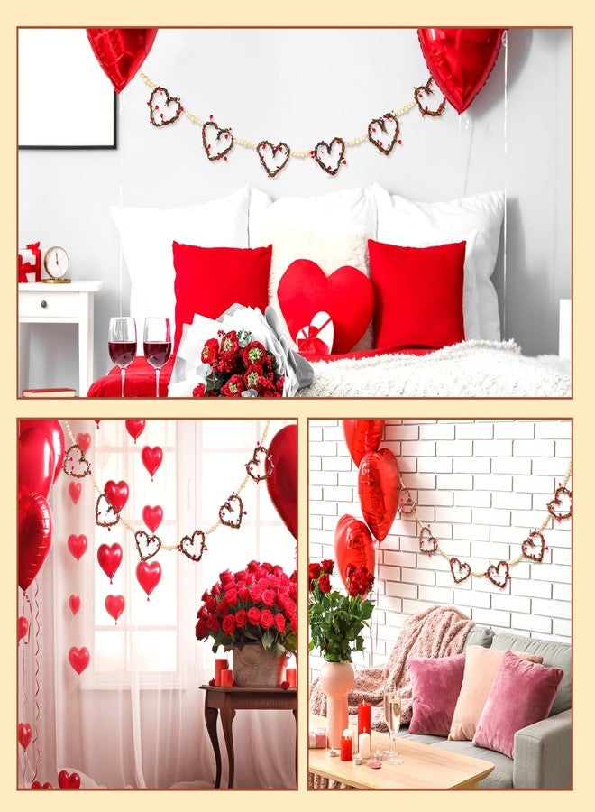 Marsui Valentines Day Decorations Valentine's Day Wood Bead Garland Wicker Heart Banner 5.12 ft Farmhouse Wooden Rustic Beaded Garland Neutral Hanging Decor for Fireplace Mantel Party Shelf Wall Decor - Image 5