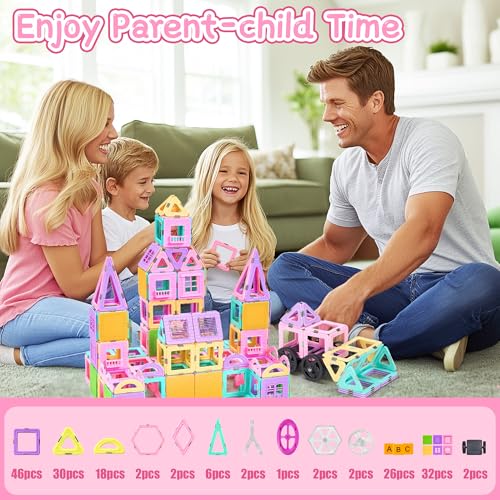 Vigorfun 165 PCS Magnetic Tiles Set Magnet Building Blocks Set with Car Alphabet Card and Ferris Wheel for Kids STEM Educational Montessori Toy for 3 4 5 6 7 8 Year Old Boys Girls Toddlers Birthday Gifts - Image 5