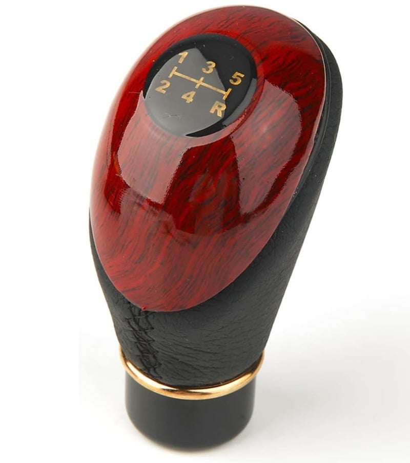 DHANVINE Wooden PU Leather Manual Black Gear Shift Knob Compatible with Maruti Suzuki Swift (2018-Present) - Image 1