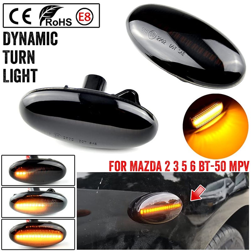 1 Pair Front Fender Marker Lights Dynamic LED Side Marker for Mazda 2 3 5 6 BT-50 MPV Sequential Blinking - Image 2
