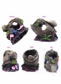 Y&D Aquarium Decorations Small Fish Tank Broken Barrel Decorations, Hideaway Cave House with Shell Decor for  - Image 2