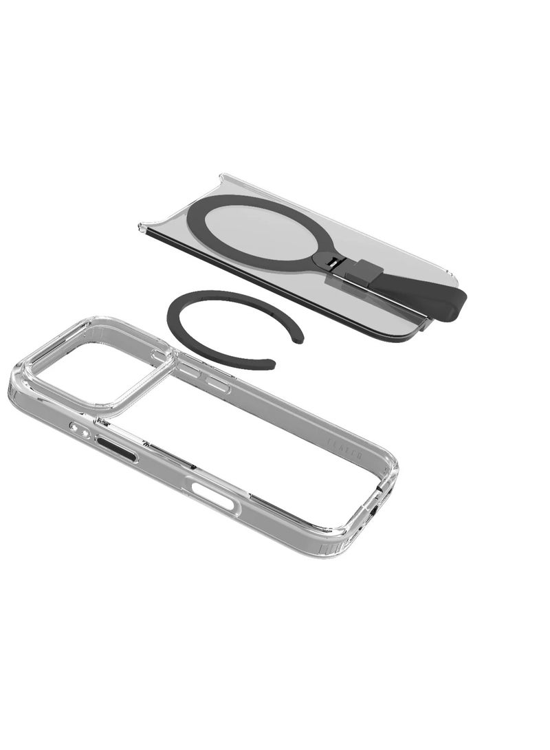 ليفيلو جراب MagSafe Spira Grip لهاتف iPhone 17 Pro Max / إطار شفاف مضاد للخدش / حامل معدني دوار 360 درجة / مصد مقاوم للصدمات / متوافق مع MagSafe / حامل مدمج / مغناطيس قوي - أسود - Image 2