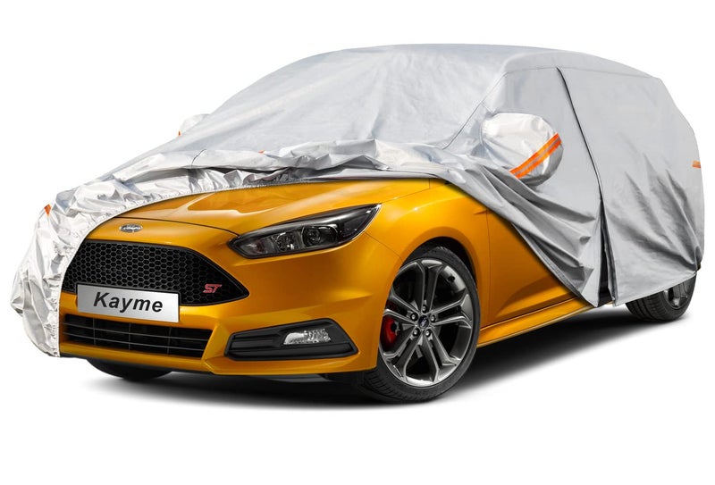 Kayme 6 Layers Hatchback Car Cover Waterproof All Weather for Automobiles Outdoor Full Cover Rain Sun UV Protection with Zipper Cotton Universal Fit for Hatchback Up to 177 inch