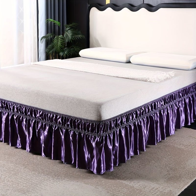 Pink 1 PC Adjustable Wrap Around Satin Pleated Bed Skirt Easy Fit Elastic Machine Washable Fade Resistant 78 X 80 X 15 Inch Chic Bedroom Decor - Image 2