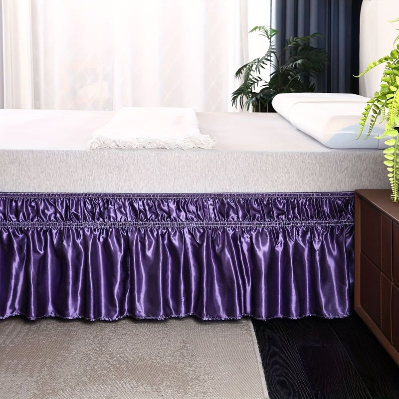 Pink 1 PC Adjustable Wrap Around Satin Pleated Bed Skirt Easy Fit Elastic Machine Washable Fade Resistant 78 X 80 X 15 Inch Chic Bedroom Decor - Image 5