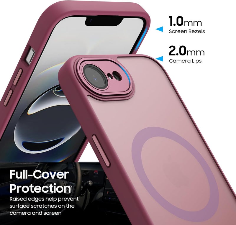 Demark Wide range expanded design Strong Magnetic for iPhone 16e/17e with MagSafe, 10FT Drop Resistant Matte Skin Feeling Back Cover Shockproof Slim Fit foriPhone 16e/17e Phone Case Cover (Wine Red) Scratch resistant - Image 2