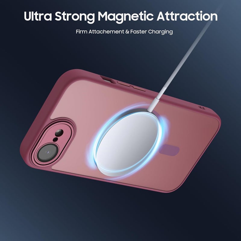 Demark Wide range expanded design Strong Magnetic for iPhone 16e/17e with MagSafe, 10FT Drop Resistant Matte Skin Feeling Back Cover Shockproof Slim Fit foriPhone 16e/17e Phone Case Cover (Wine Red) Scratch resistant - Image 4