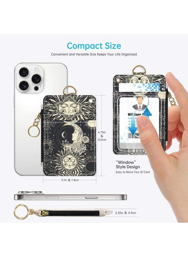 NICCCARD Sun and Moon 2-in-1 ID Badge Holder & Lanyard Wallet for Teachers,Nurse,Professionals-Cute Zippered Coin Pouch,Removable Wristlet & Neck Lanyard,5 Card Slots Stylish Work Essential - Image 3