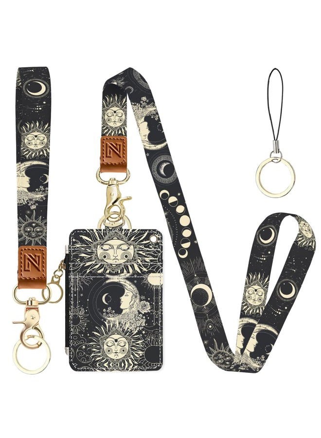 NICCCARD Sun and Moon 2-in-1 ID Badge Holder & Lanyard Wallet for Teachers,Nurse,Professionals-Cute Zippered Coin Pouch,Removable Wristlet & Neck Lanyard,5 Card Slots Stylish Work Essential - Image 1