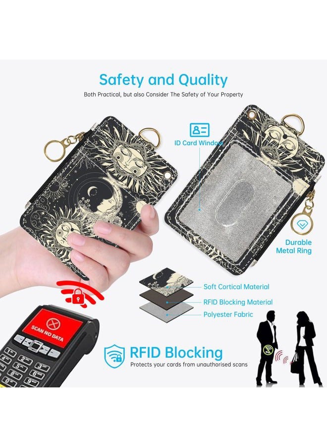 NICCCARD Sun and Moon 2-in-1 ID Badge Holder & Lanyard Wallet for Teachers,Nurse,Professionals-Cute Zippered Coin Pouch,Removable Wristlet & Neck Lanyard,5 Card Slots Stylish Work Essential - Image 2