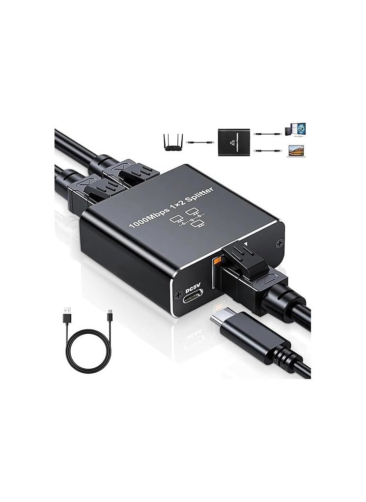 Generic Ethernet Splitter 1 to 2 with USB Power – 1000Mbps RJ45 Network Adapter – Compatible with Cat5/6/7/8 Cables – Dual Device Support  - Image 1