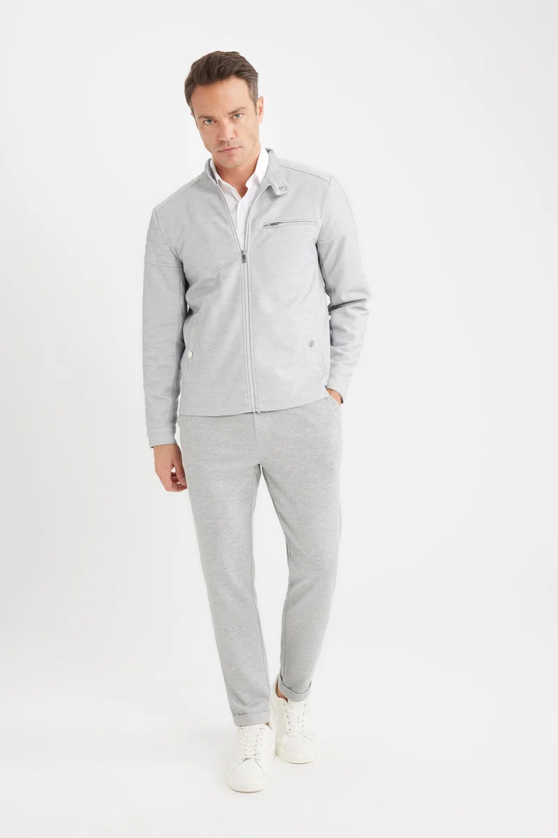 ديفاكتو Slim Fit Stand-up Collar Zippered Jacket