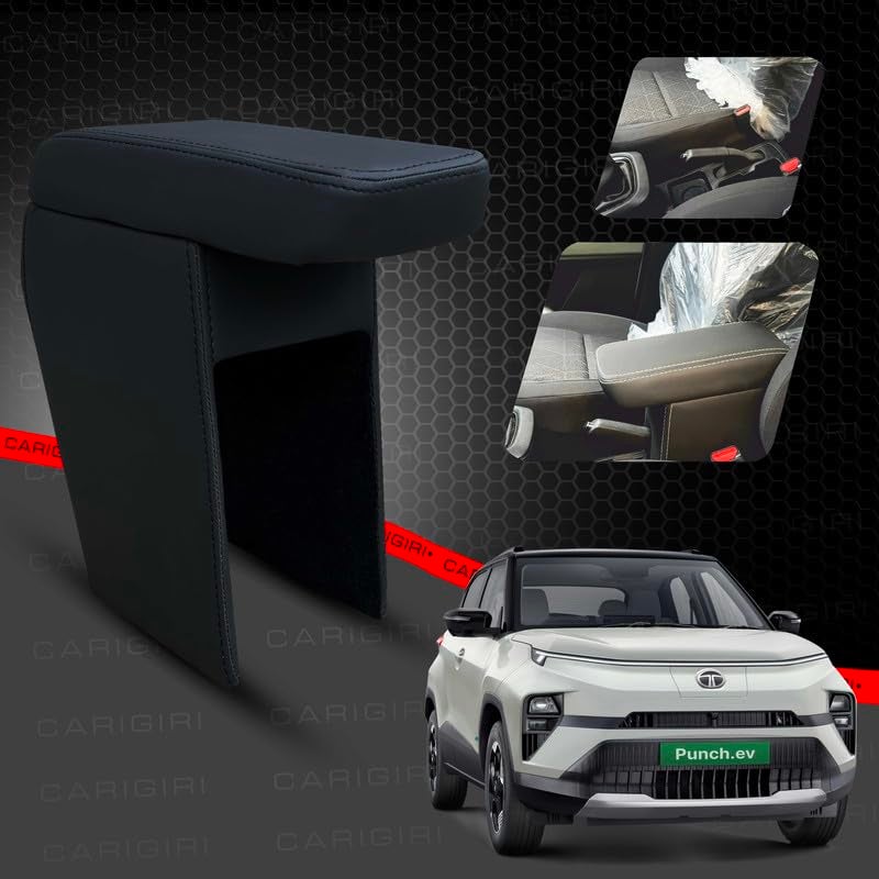 Carigiri Premium Finish Car Armrest with Storage Box And High Density Moulded Foam For Tata Punch Ev (Models-2024, 2025) (Black Seam,Nappa Leatherette) - Image 2