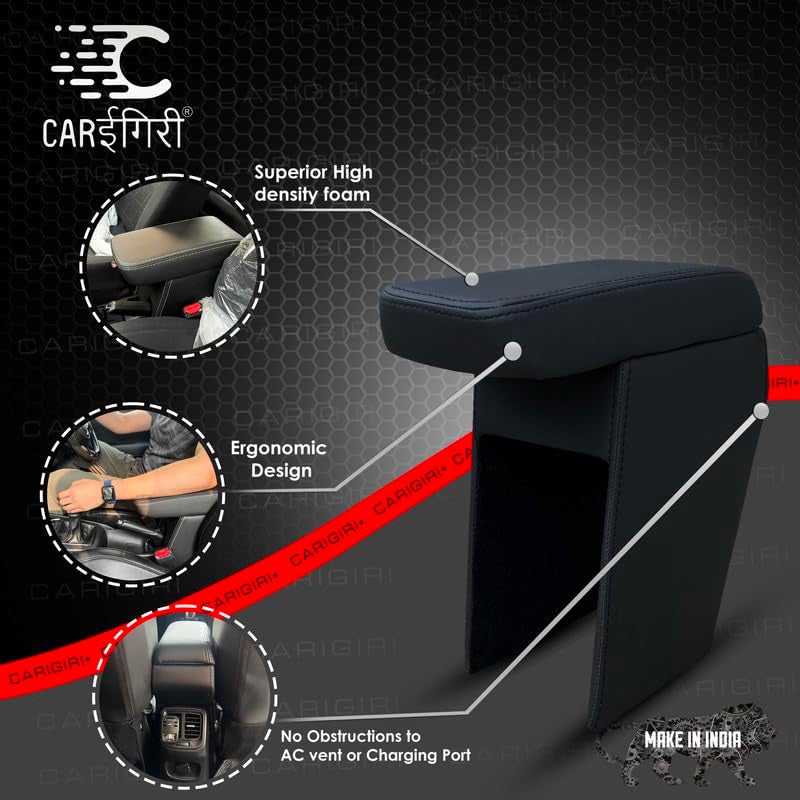 Carigiri Premium Finish Car Armrest with Storage Box And High Density Moulded Foam For Tata Punch Ev (Models-2024, 2025) (Black Seam,Nappa Leatherette) - Image 3