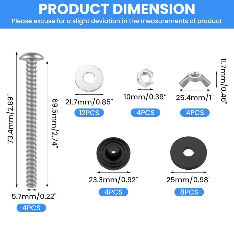 MILYARD 4 PCS Universal Toilet Tank to Bowl Bolt Kit, Heavy Duty Toilet Bolts Replacement Stainless Steel Waterproof and Rustproof with Rubber Washers Gaskets and Extra Long Nuts for Fastening - Image 2