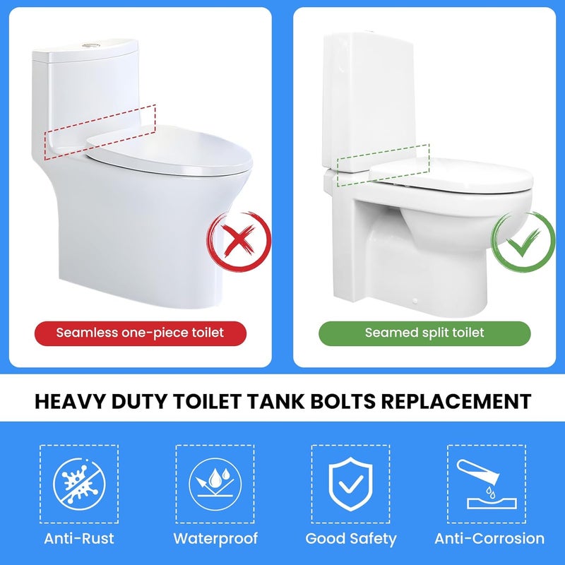 MILYARD 4 PCS Universal Toilet Tank to Bowl Bolt Kit, Heavy Duty Toilet Bolts Replacement Stainless Steel Waterproof and Rustproof with Rubber Washers Gaskets and Extra Long Nuts for Fastening - Image 5