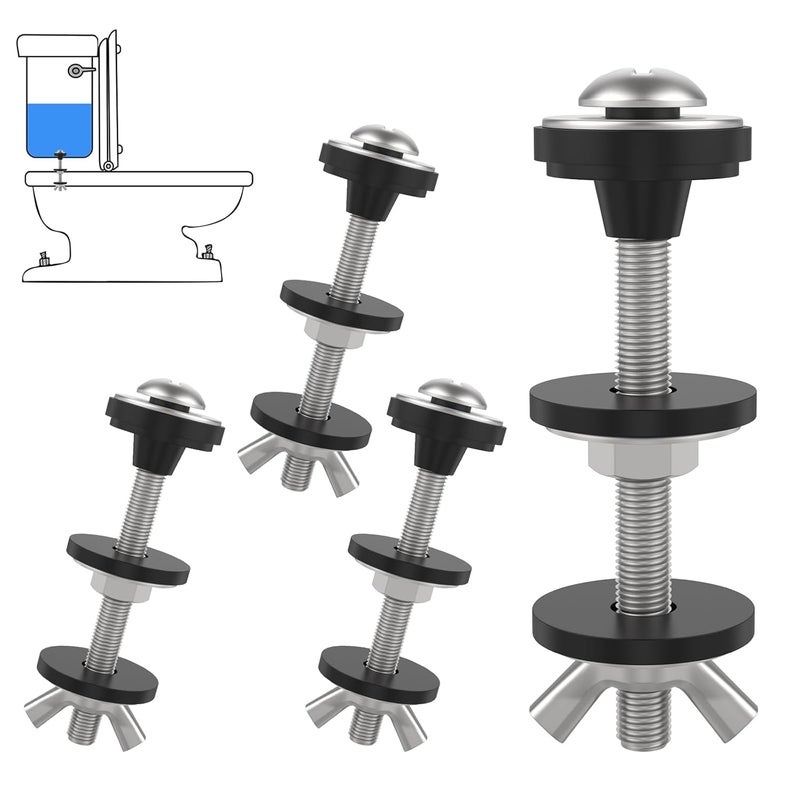 MILYARD 4 PCS Universal Toilet Tank to Bowl Bolt Kit, Heavy Duty Toilet Bolts Replacement Stainless Steel Waterproof and Rustproof with Rubber Washers Gaskets and Extra Long Nuts for Fastening - Image 1