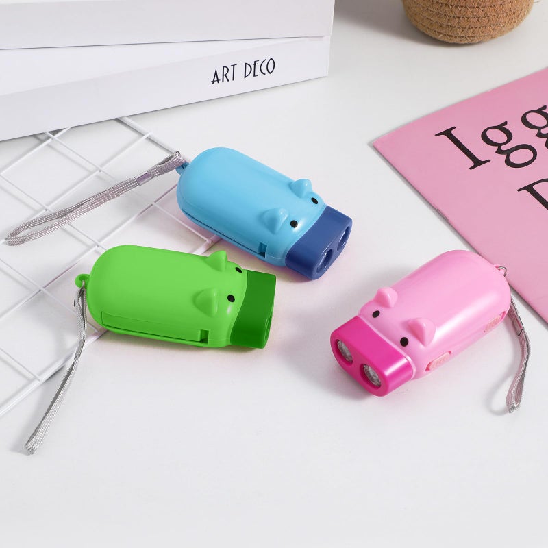 3Pcs Portable Hand Press Flashlight Electric Torch Outdoor Safety Travel Pig Pattern - Image 5