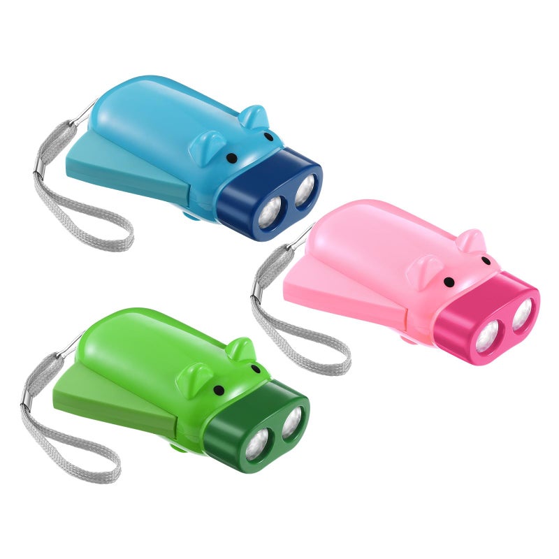 3Pcs Portable Hand Press Flashlight Electric Torch Outdoor Safety Travel Pig Pattern - Image 2