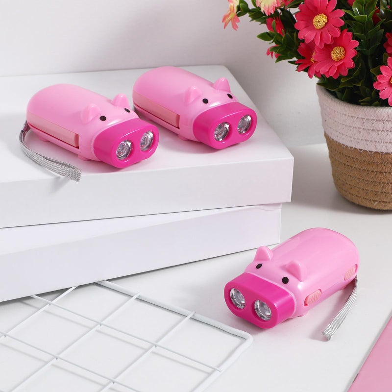 3Pcs Portable Hand Press Flashlight Electric Torch Outdoor Safety Travel Pig Pattern - Image 4