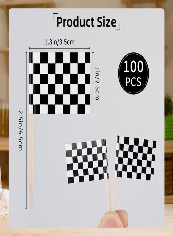 Motroce 100 Pcs Mini Checkered Racing Flag, Black and White Racing Toothpick Flag, Finish Line Cupcake Toppers Party Decorations Picks for Celebration Sport Events Party Supplies - Image 2