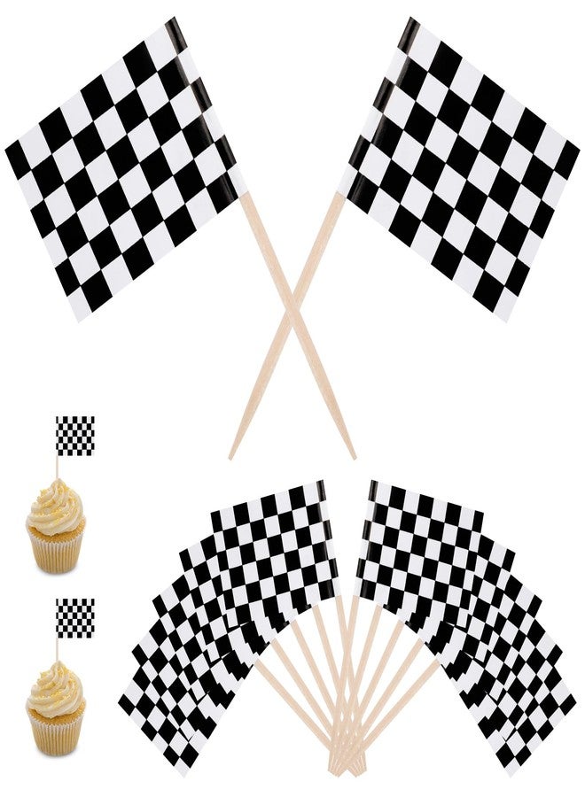 Motroce 100 Pcs Mini Checkered Racing Flag, Black and White Racing Toothpick Flag, Finish Line Cupcake Toppers Party Decorations Picks for Celebration Sport Events Party Supplies - Image 1