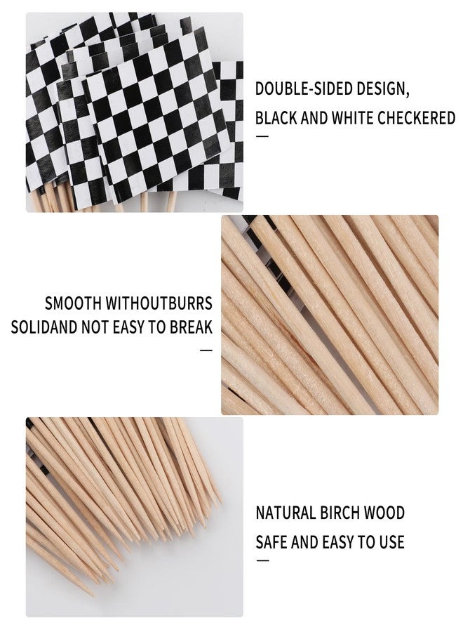 Motroce 100 Pcs Mini Checkered Racing Flag, Black and White Racing Toothpick Flag, Finish Line Cupcake Toppers Party Decorations Picks for Celebration Sport Events Party Supplies - Image 3
