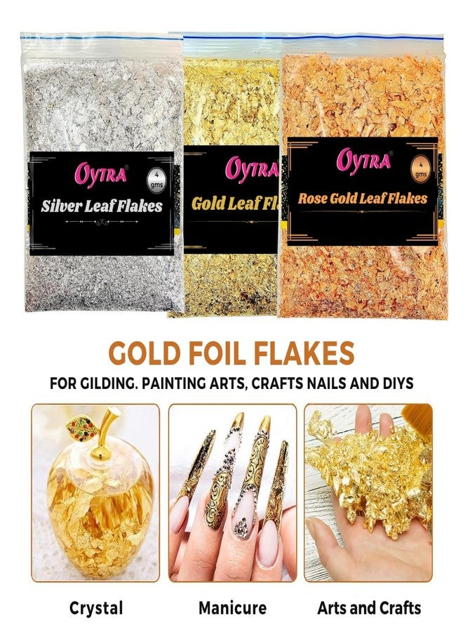 Oytra Gilding Flakes Silver and Gold Metallic Foil Leaf Paper Flakes Set of 3 Color Packets DIY Art Craft Materials for Resin Nail Art Cake Decoration Painting Soap Making Supplies for Beginners Artists - Image 5