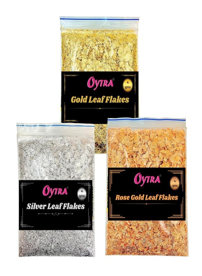 Oytra Gilding Flakes Silver and Gold Metallic Foil Leaf Paper Flakes Set of 3 Color Packets DIY Art Craft Materials for Resin Nail Art Cake Decoration Painting Soap Making Supplies for Beginners Artists - Image 1