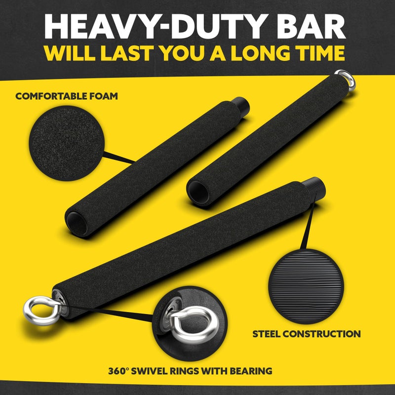 Tribe Lifting Resistance Band Bar - Portable Steel Workout Bar for Resistance Bands - Adjustable 38 to 26 Inch - Straight Bar Attachment for Cable Machine and Home Gym Exercises - Image 3
