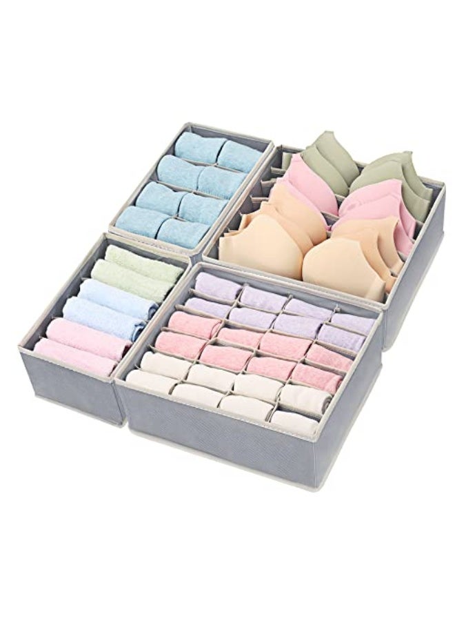 4 Pack Foldable Underwear and Bras Drawer Organizers, Fabric Closet Dresser Drawers Organizers Dividers, Clothing Storage Organizers Box for Lingerie, Panties, Socks, Briefs,Ties, Gray  - Image 1