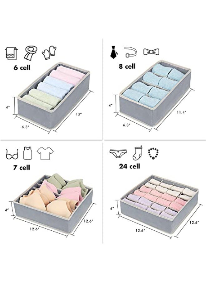 4 Pack Foldable Underwear and Bras Drawer Organizers, Fabric Closet Dresser Drawers Organizers Dividers, Clothing Storage Organizers Box for Lingerie, Panties, Socks, Briefs,Ties, Gray  - Image 3