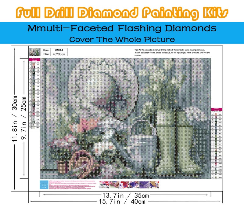 KINPLUB 5D Boots Hat Diamond Painting Kits for Adults, Farmhouse Diamond Art Kits, Flora Paint with Diamonds Kits, Full Drill Round Dots Gem Art for Home Wall Decor 12 x 16 Inch - Image 3