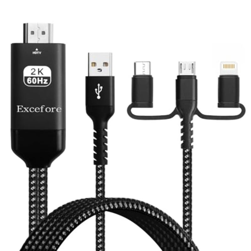 محول 3 في 1 USB-C إلى HDMI لأجهزة iPhone وAndroid، 1080P Full HD Mirroring مع Lightning وMicro USB Charging، محول AV رقمي محمول للتلفزيون والشاشة وتوصيل جهاز العرض وتشغيله - Image 1