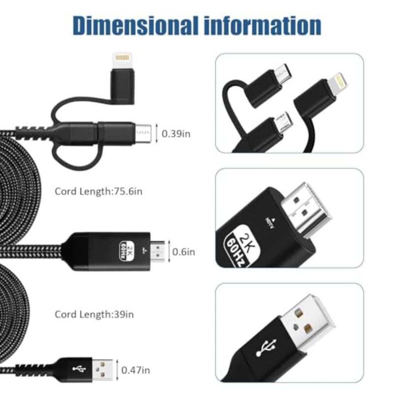 محول 3 في 1 USB-C إلى HDMI لأجهزة iPhone وAndroid، 1080P Full HD Mirroring مع Lightning وMicro USB Charging، محول AV رقمي محمول للتلفزيون والشاشة وتوصيل جهاز العرض وتشغيله - Image 5