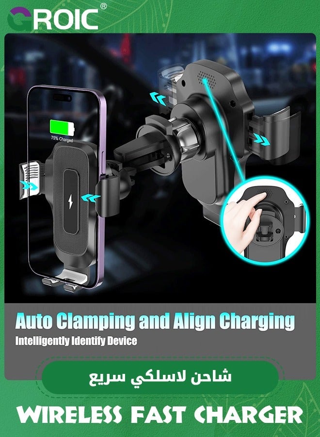 GROIC Wireless Car Charger, 15W Qi Fast Charging Auto Clamping Charger Cell Phone Holder Mount Air Vent for iPhone 15 14 13 12 11 Pro Max, Samsung Galaxy S23 Ultra S22 S21+ S10+ Note 20  - Image 2