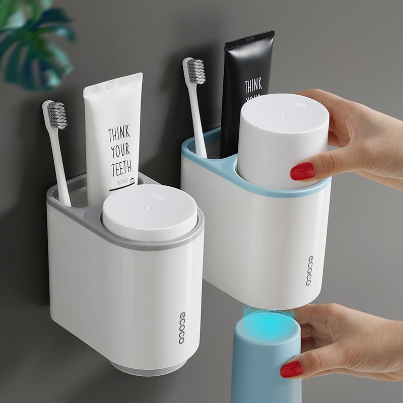 Toothbrush Holder Suit Toilet Magnetic Suction Type Double Mouthwash Cup Non-Perforated Wall-Mounted Toothpaste Toothbrush Storage Rack - Image 3