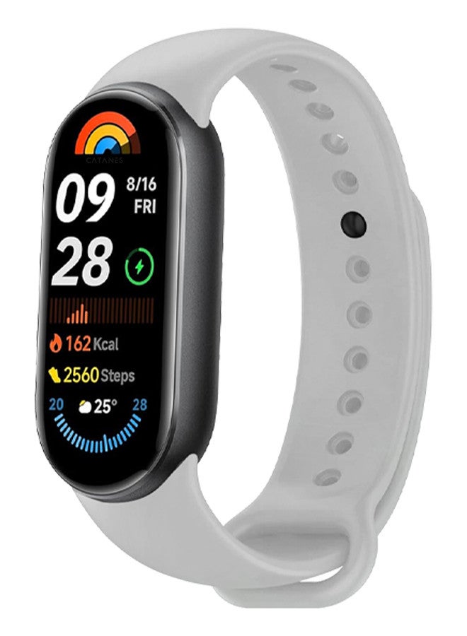 CATANES (for Mi Band 8 and 9) Strap Soft Silicone Replacement Sport Wristband for Xiaomi Mi Band 9 Watch Band Accessories for Women Men Grey - Image 2