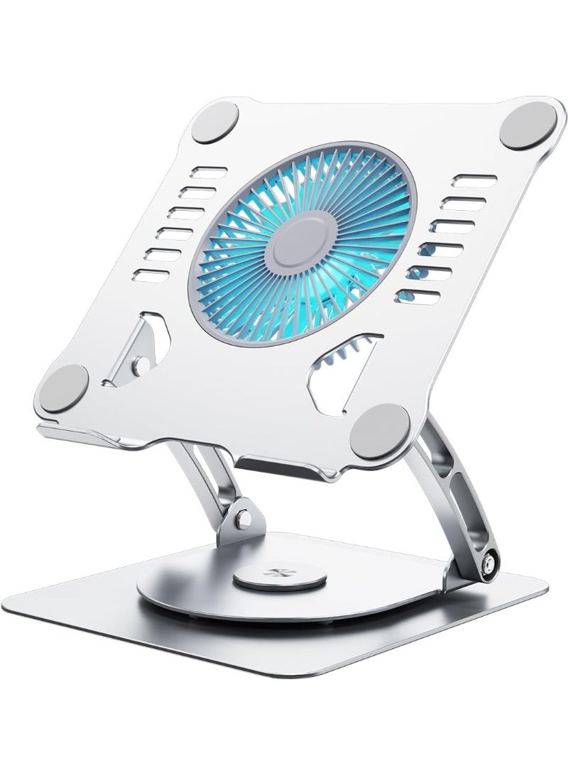 Laptop Stand with Cooling Fan and 360°Rotating Base,Ergonomic Aluminum Alloy Laptop Riser,Dual Rotary Shaft Fully Foldable for Easy Storage,Compatible with Laptops and Tablets - Image 1