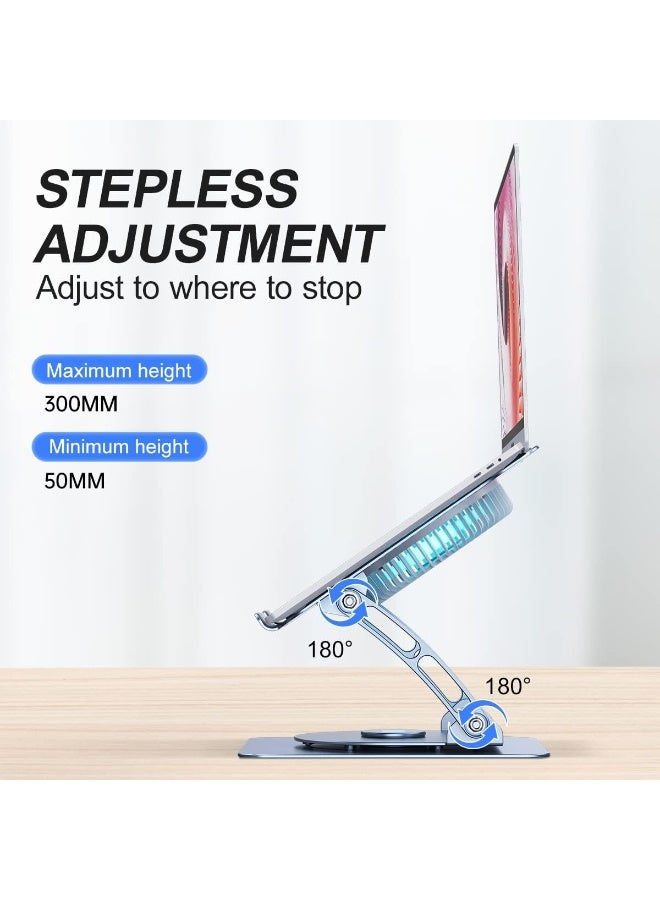 Laptop Stand with Cooling Fan and 360°Rotating Base,Ergonomic Aluminum Alloy Laptop Riser,Dual Rotary Shaft Fully Foldable for Easy Storage,Compatible with Laptops and Tablets - Image 3