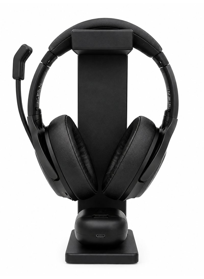 Black Multifunctional Headphone Stand with Accessory Holder and Storage Base - Image 1