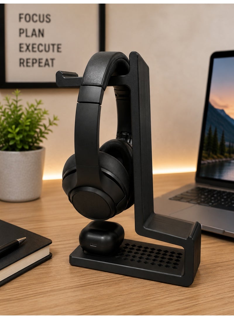 Black Multifunctional Headphone Stand with Accessory Holder and Storage Base - Image 4