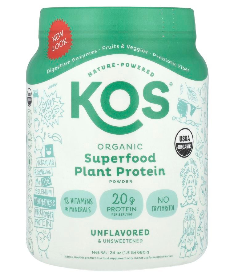KOS Organic Superfood Plant Protein Powder Unflavored & Unsweetened 1.5 lb (680 g)